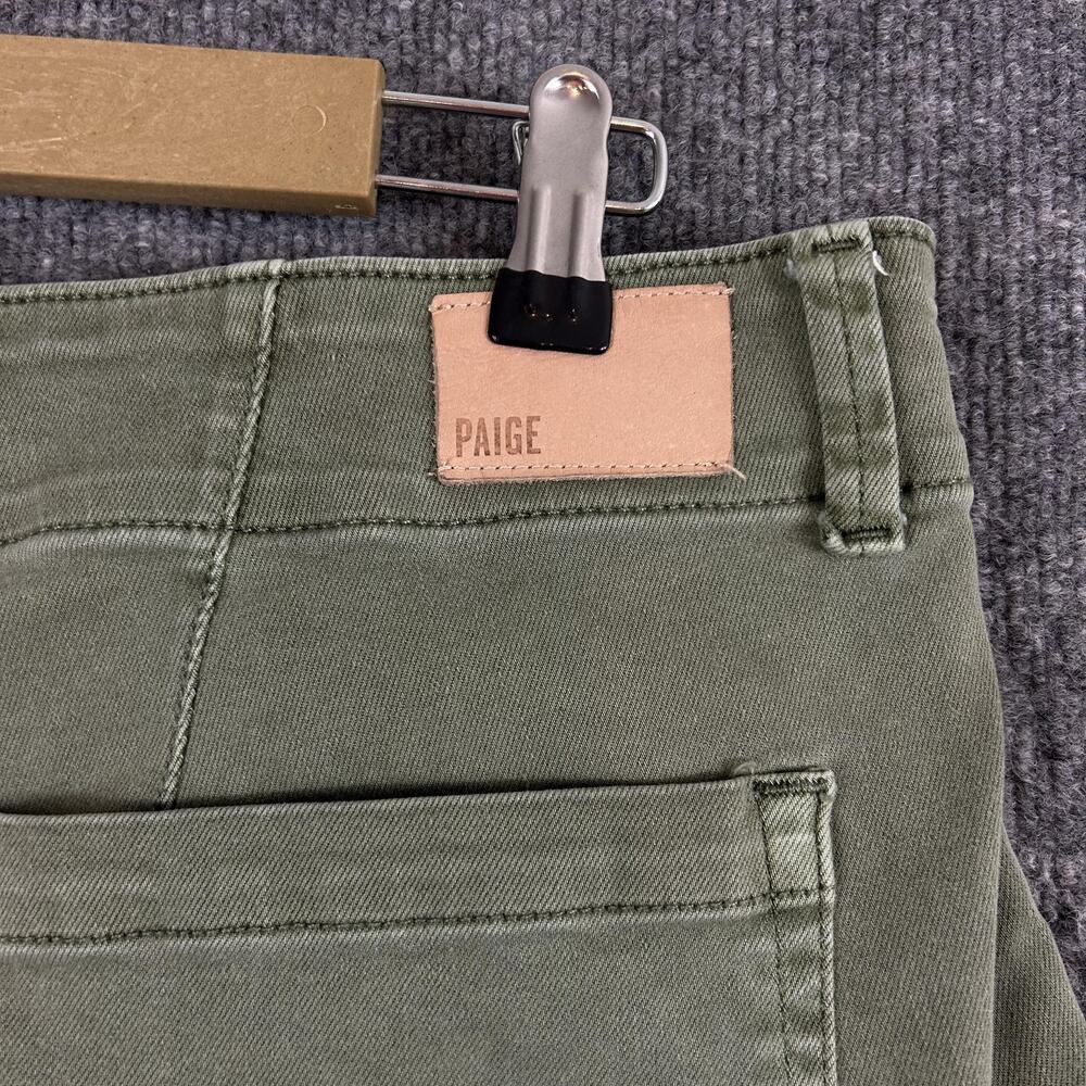 Paige Pants 31 Brooklyn Vintage Green High Rise Wide Leg Cropped Pleated Casual - Picture 7 of 16